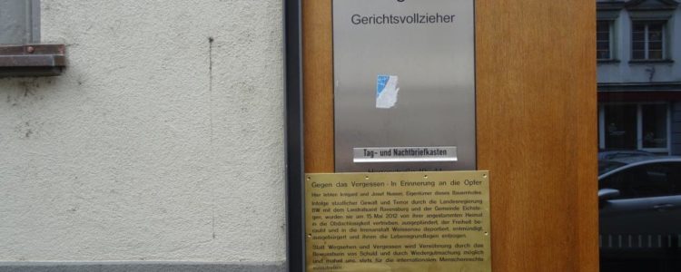 Warntafel am Amtsgericht Ravensburg